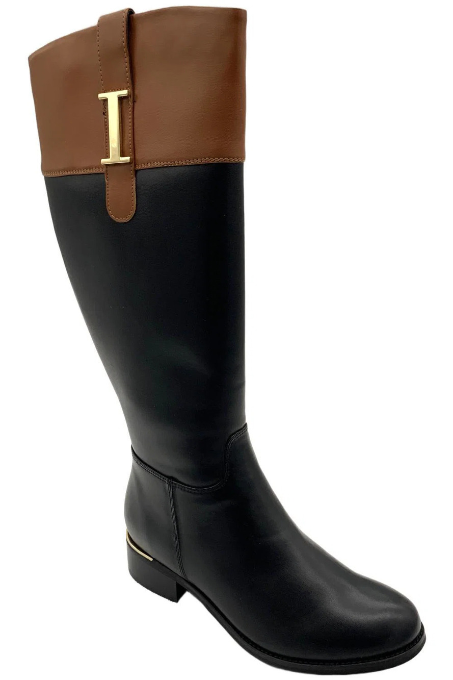 Isaac Mizrahi Live! Women's Medium Calf Riding Boots Blk/Cognac - Medium